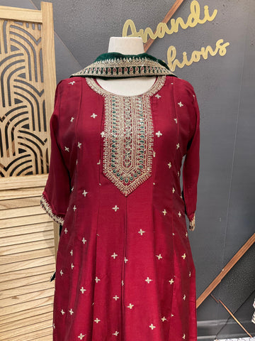 Maroon Anarkali Kurti Set Size 44 - Party Wear