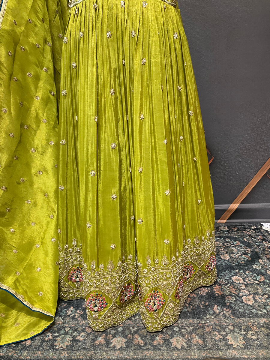 Green Party Wear Lehenga Set