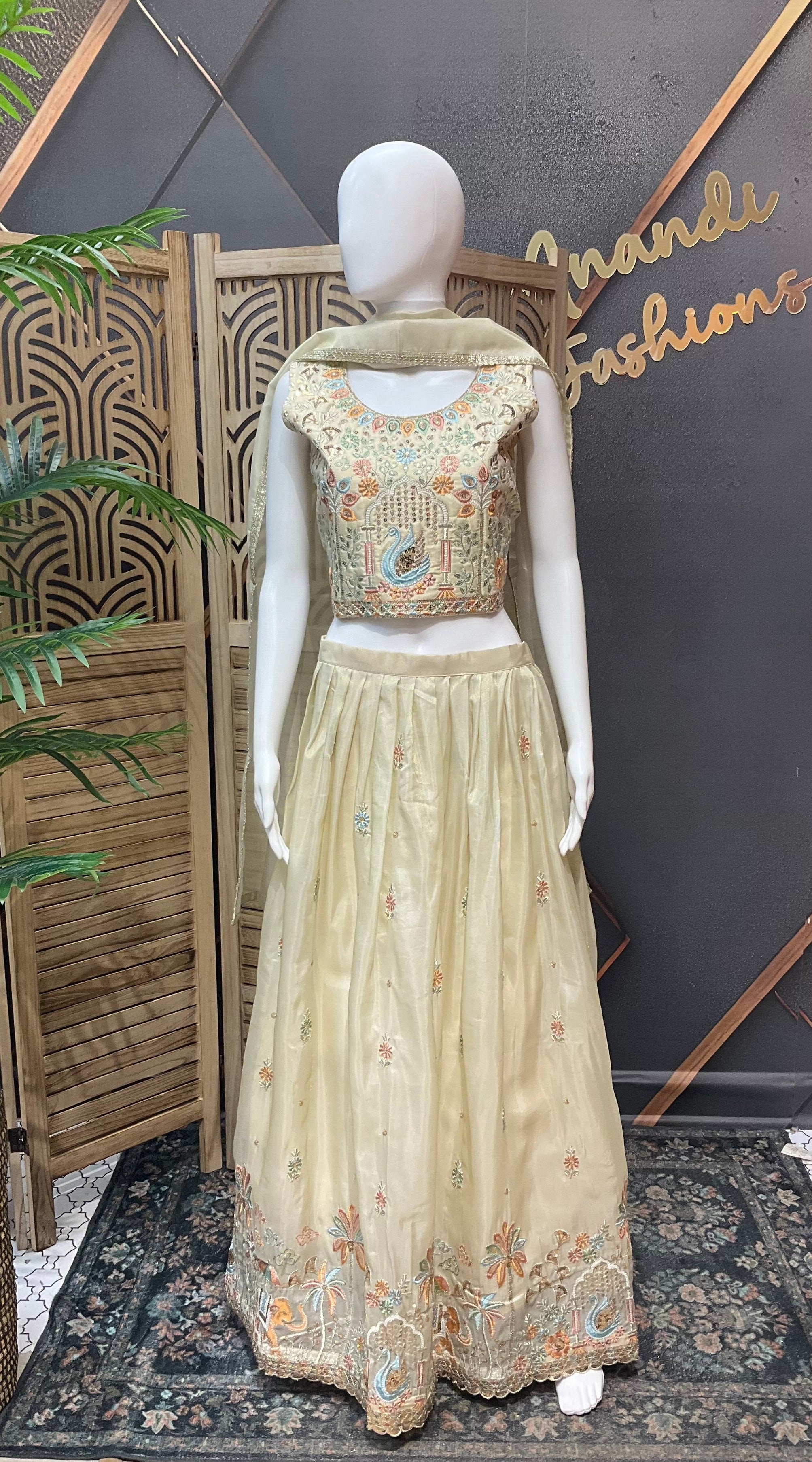 Teenage Girls - Gold Tissue Lehenga set