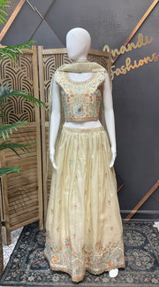 Teenage Girls - Gold Tissue Lehenga set