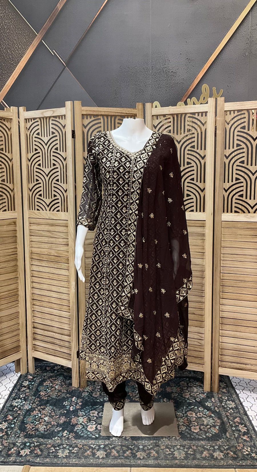 Brown Georgette Anarkali Model Party Wear Kurti set