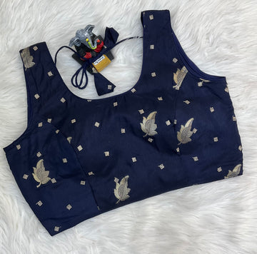 Navy Blue Crape Silk Blouse- Size 38