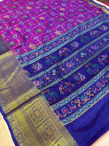Violet Patola Semi Silk Saree with 7 Inch Border - Lightweight