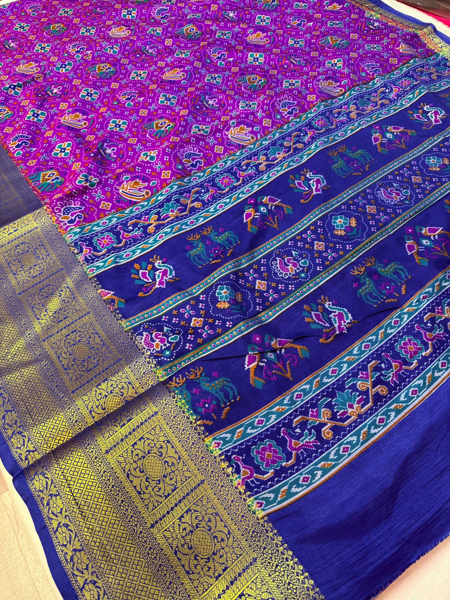 Violet Patola Semi Silk Saree with 7 Inch Border - Lightweight