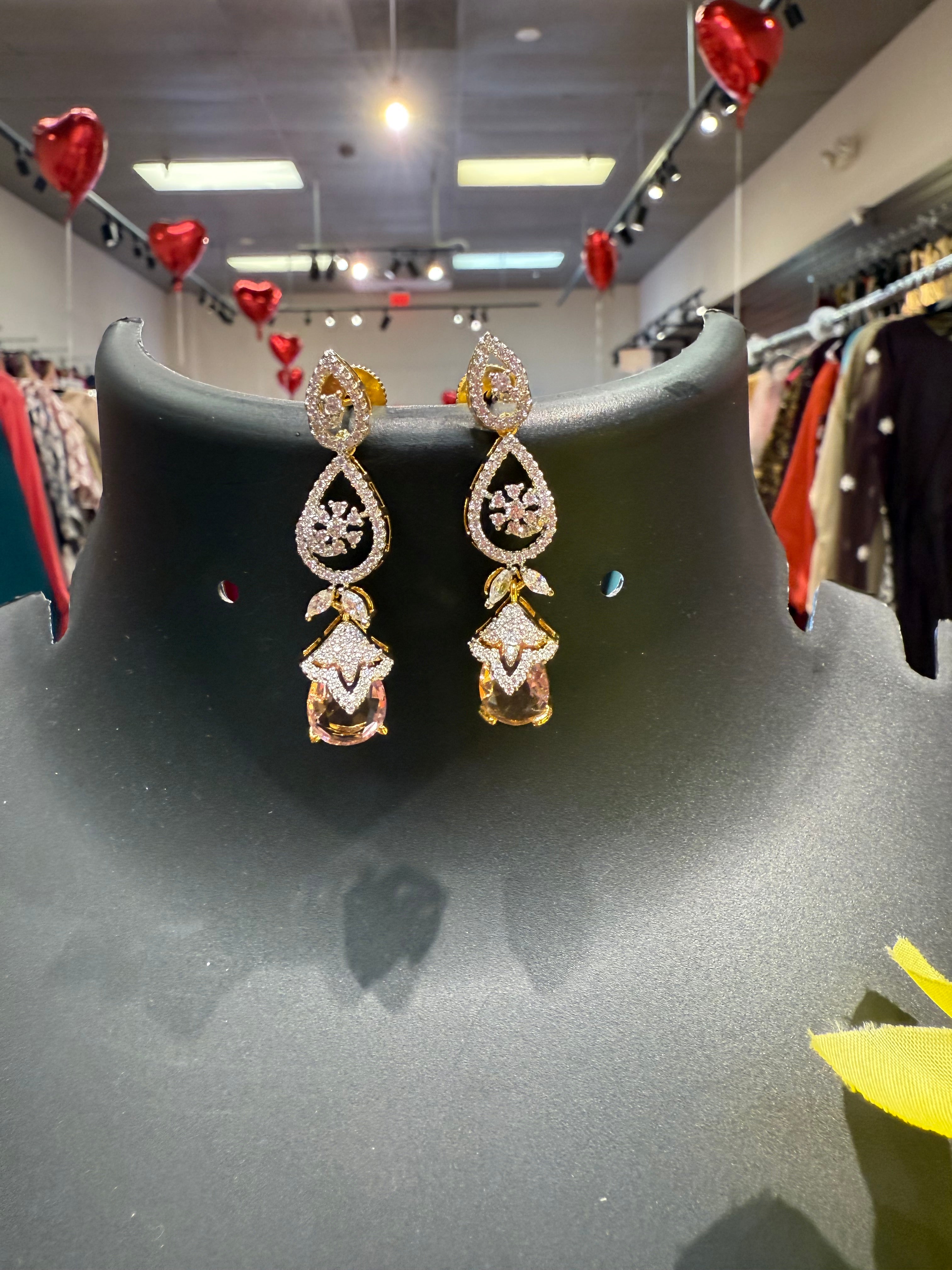 Party Wear CZ Necklace set with Drop Style pendant