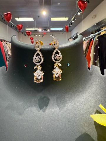 Party Wear CZ Necklace set with Drop Style pendant