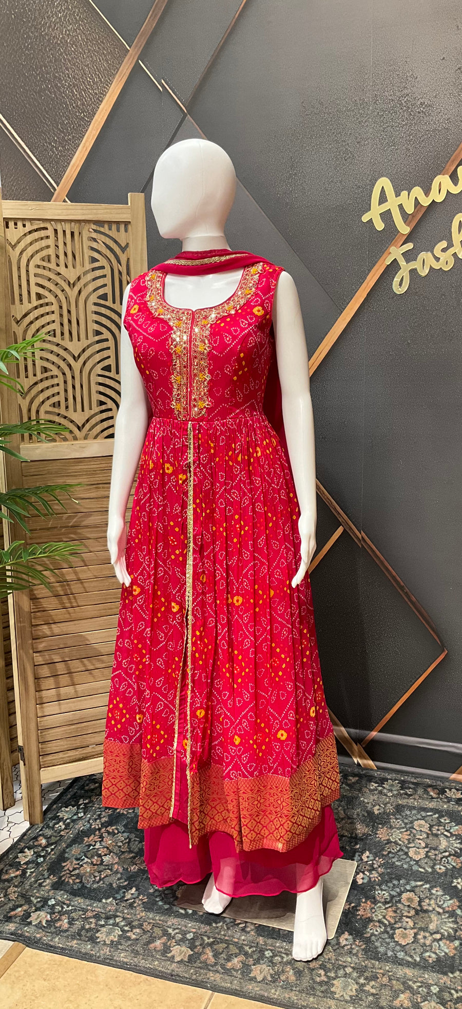 Party Wear Pink Silk Bandhini Palazzo set