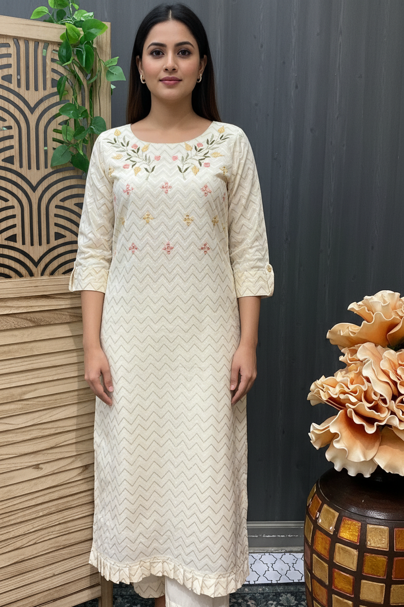 Half White Kurti with Embroidery work