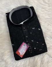 Black Chikankari Work Mens kurta set