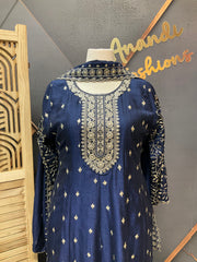 Navy Blue Party Wear Anarkali Kurti set