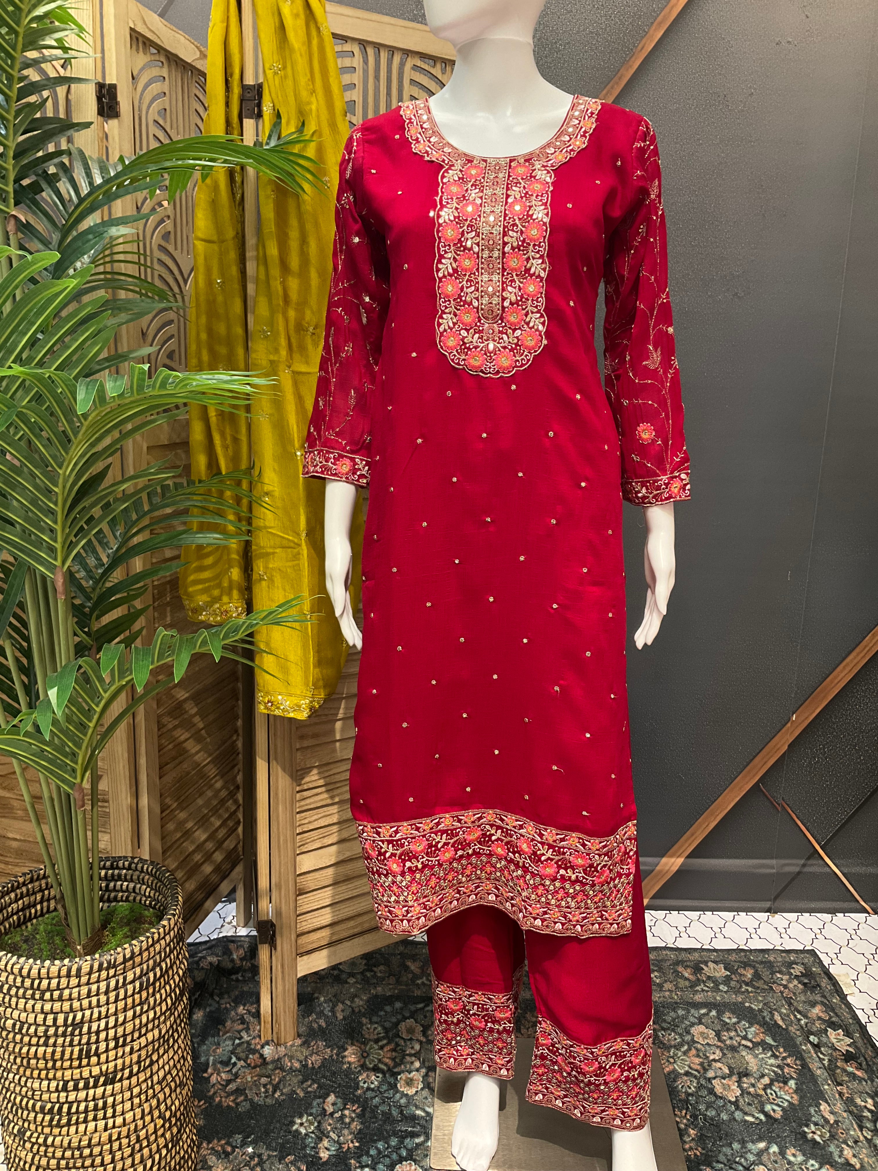 Party Wear Chudidhar/Kurti set with contrast Dupatta