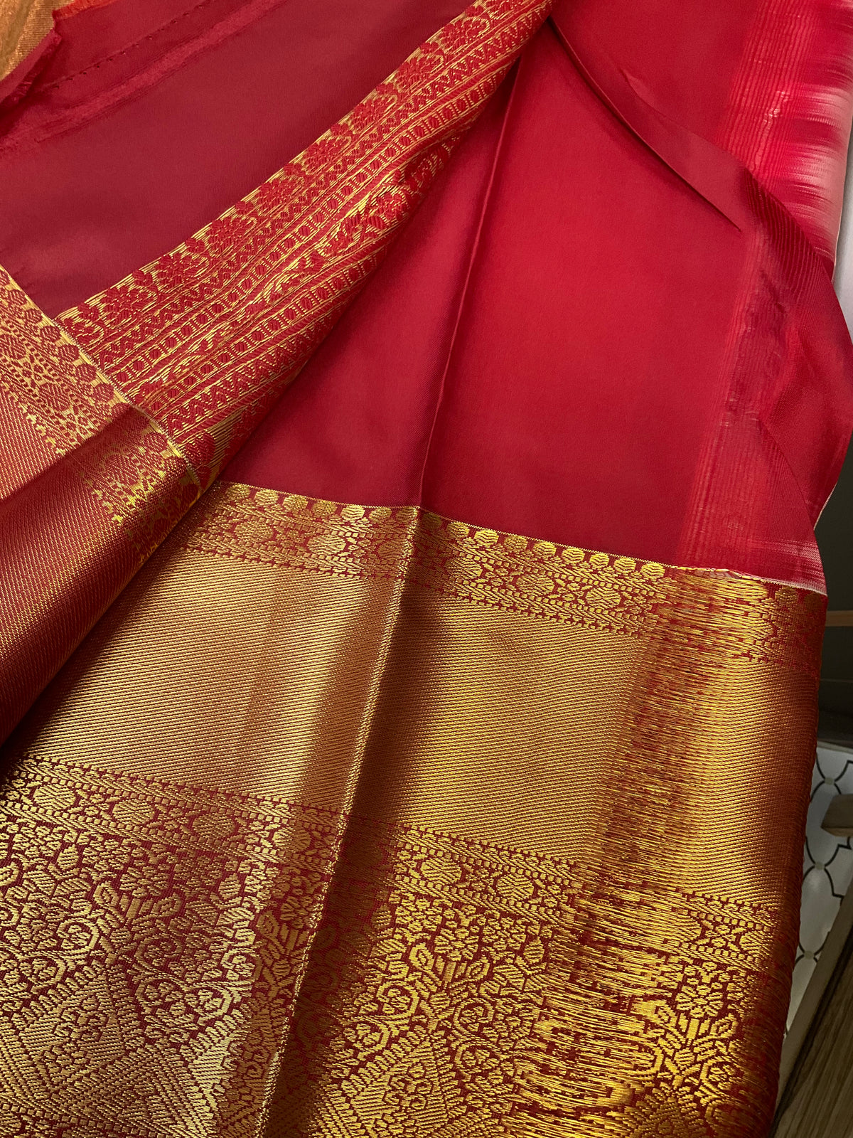 Semi Silk Half White & Red Border Saree