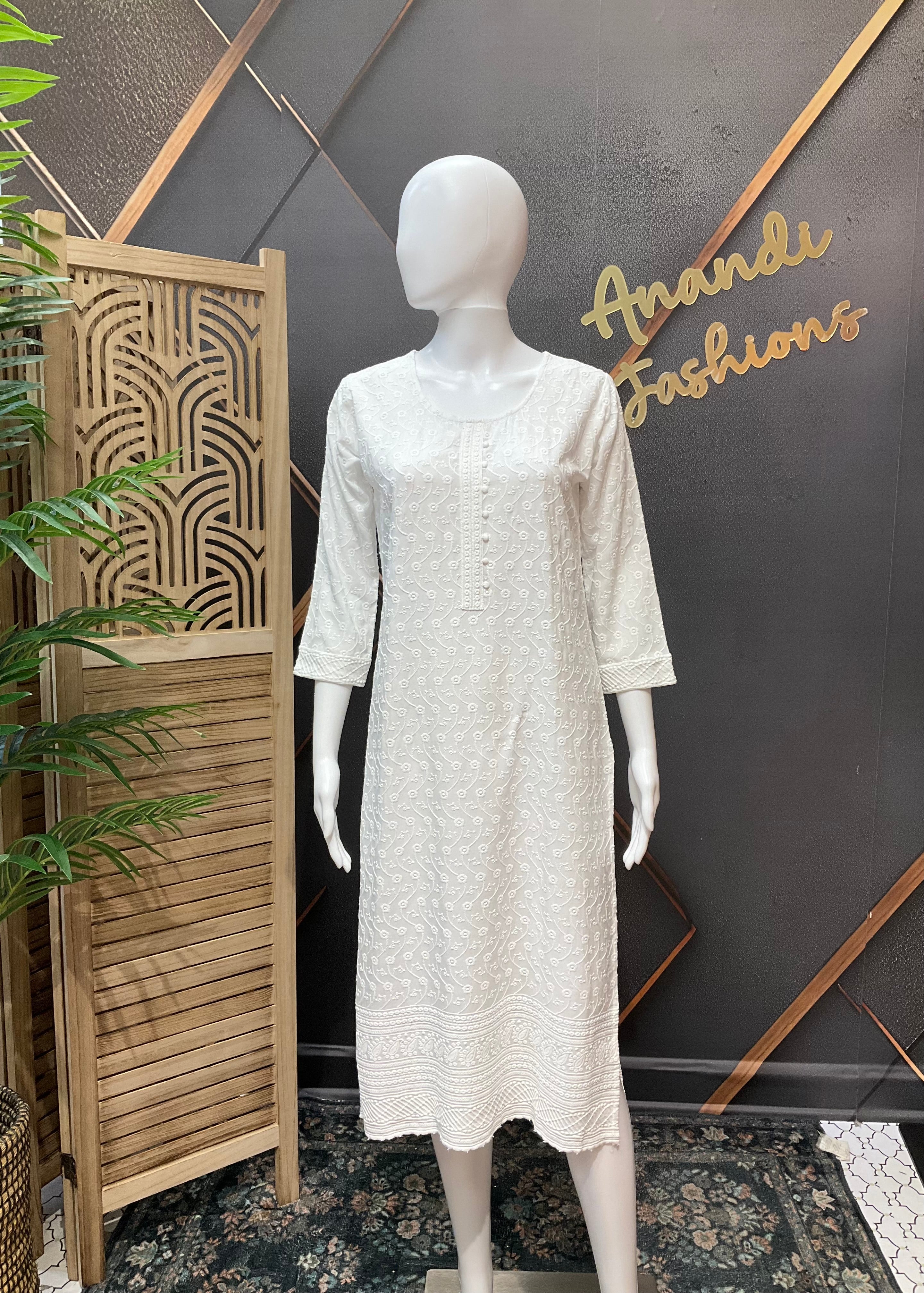Soft Rayon White Chikankari Kurti