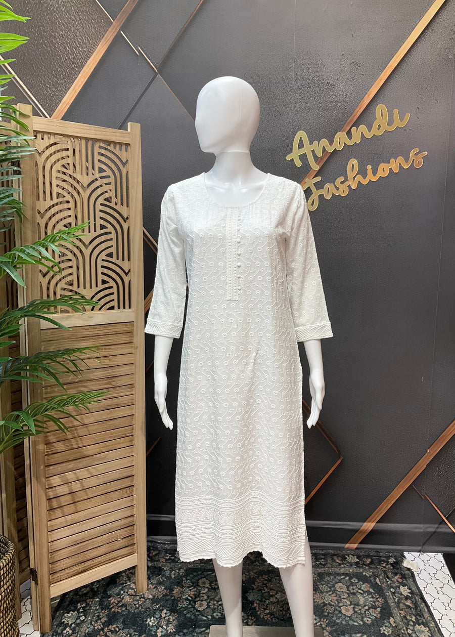Soft Rayon White Chikankari Kurti