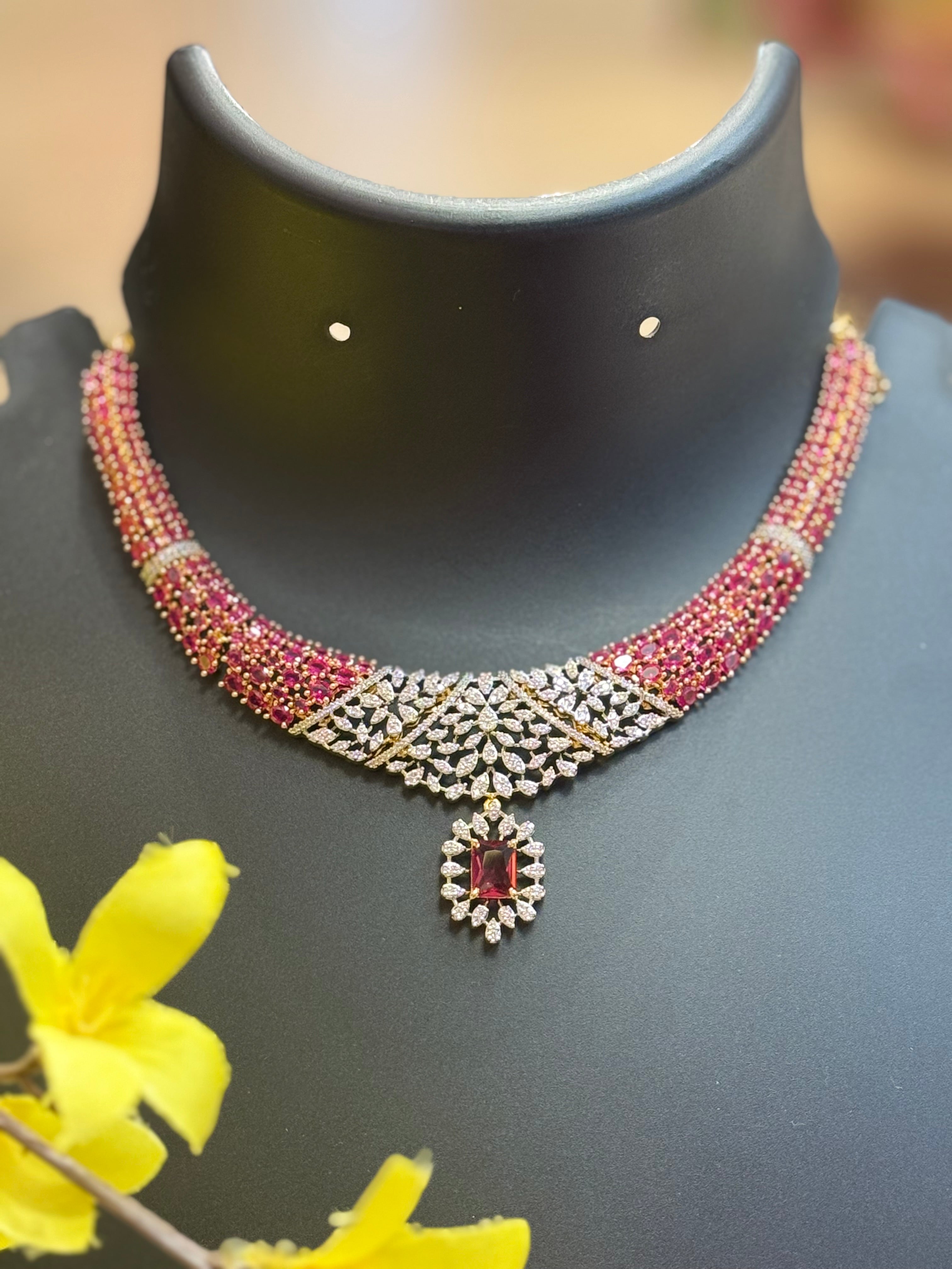 Ruby Stones- Party Wear CZ Necklace set