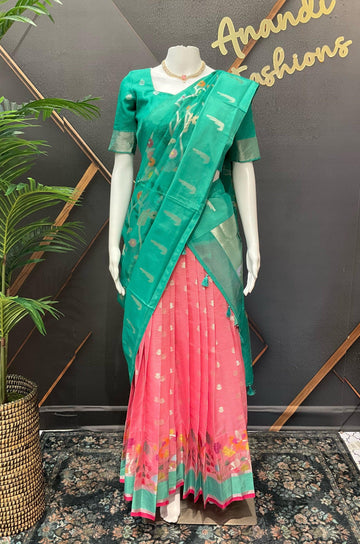 Teenage Girls Zari Kota Half Saree - Traditional Lehenga
