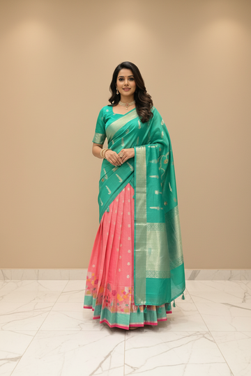 Teenage Girls Zari Kota Half Saree - Traditional Lehenga Set