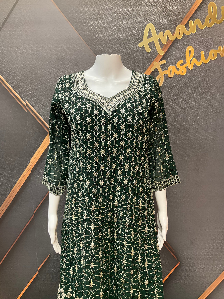 Green Georgette Anarkali Model Party Wear Kurti set