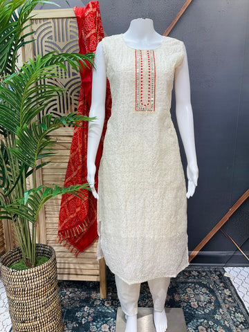 Party Wear Chudidhar/Kurti Set with  Bandhani Dupatta
