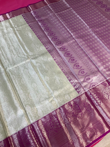 Semi Silk Kanjeevaram Mint Green & Purple Border Saree