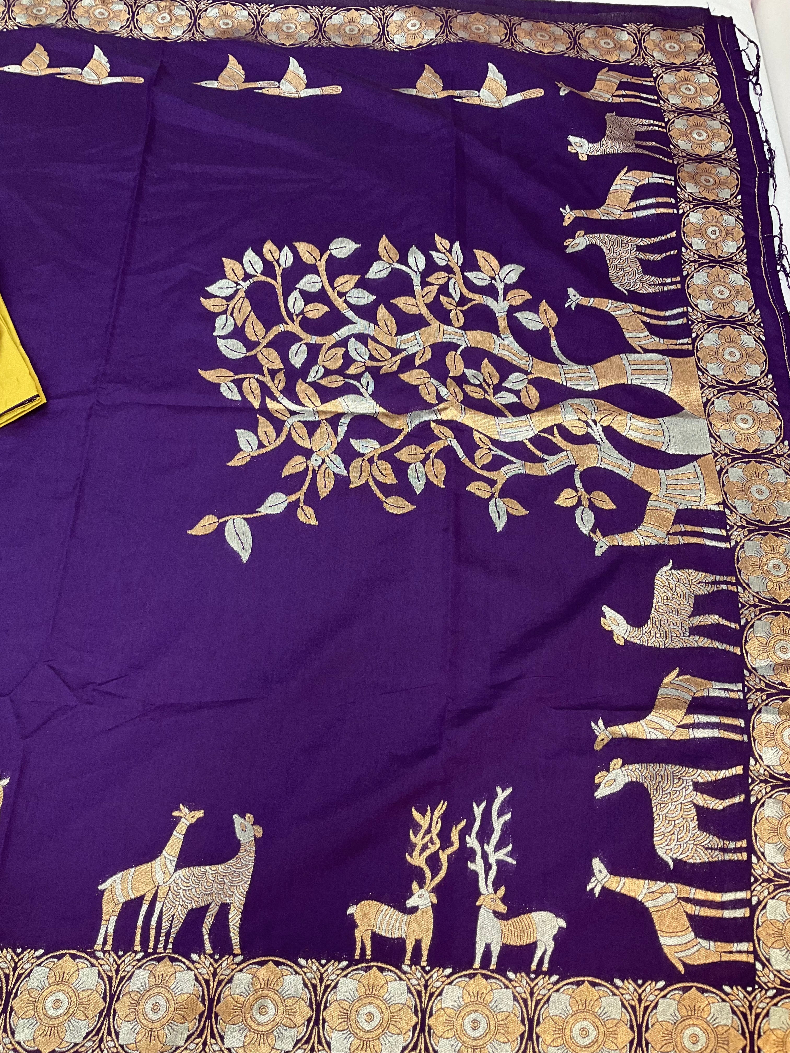 Semi Benarasi Saree with Contrast Stitched Blouse