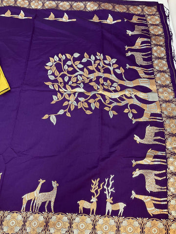 Semi Benarasi Saree with Contrast Stitched Blouse - Premium Quality