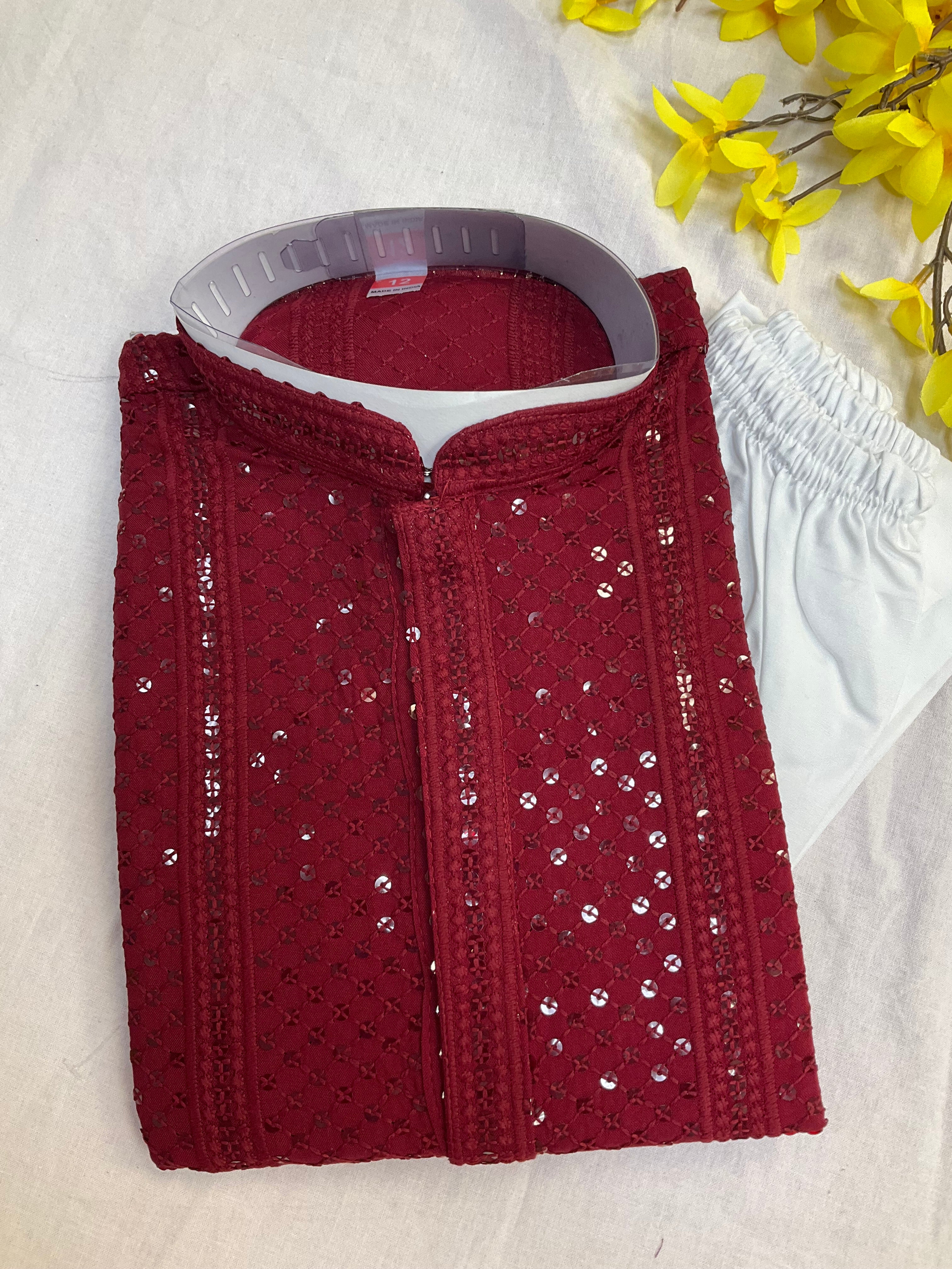 Red Boys Sequence Kurta Set - Premium Embroidered Ethnic Wear