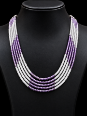 CZ Beads Purple & White 5-Line Necklace