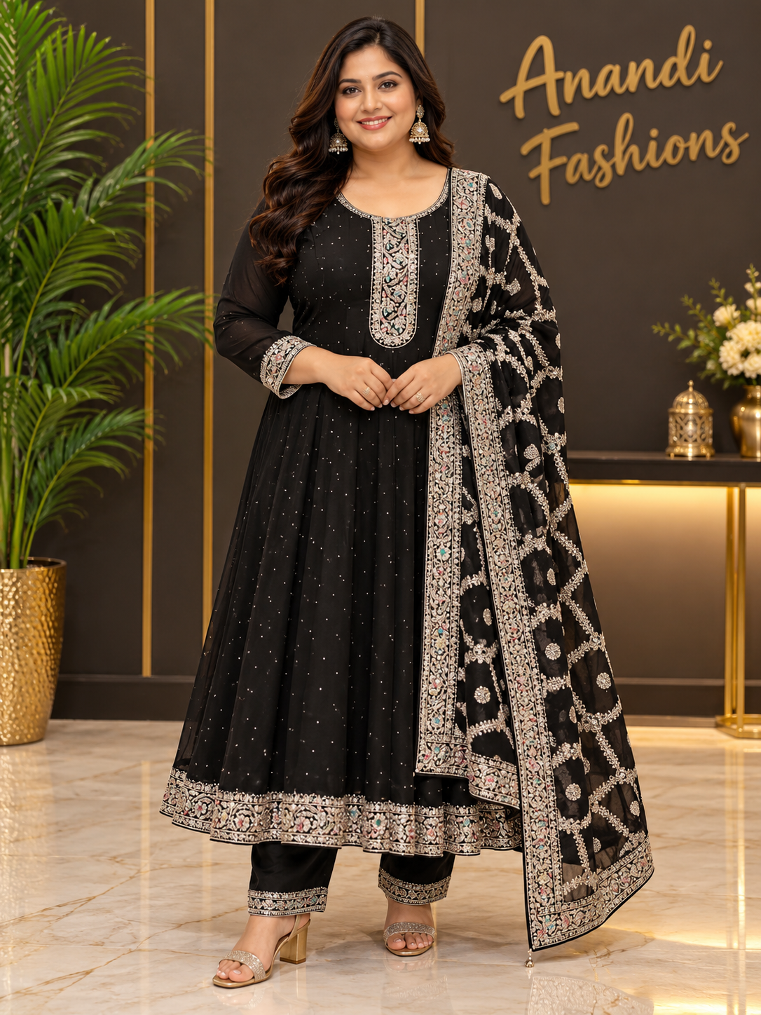 Black Party Wear Anarkali Kurti set