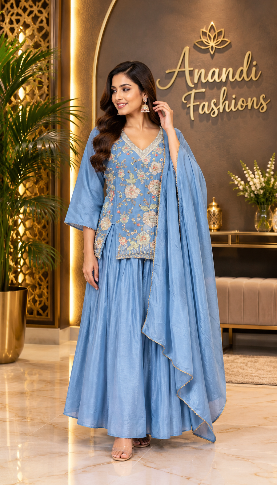 Plus size Blue Party Wear lehenga set