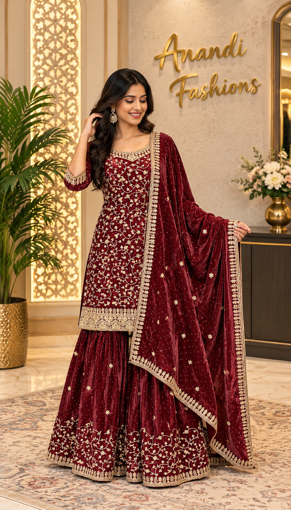 Wine Party Wear Sharara set