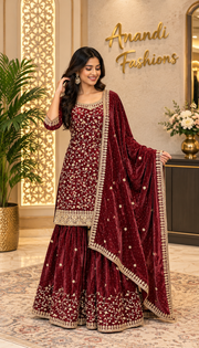 Wine Party Wear Sharara set
