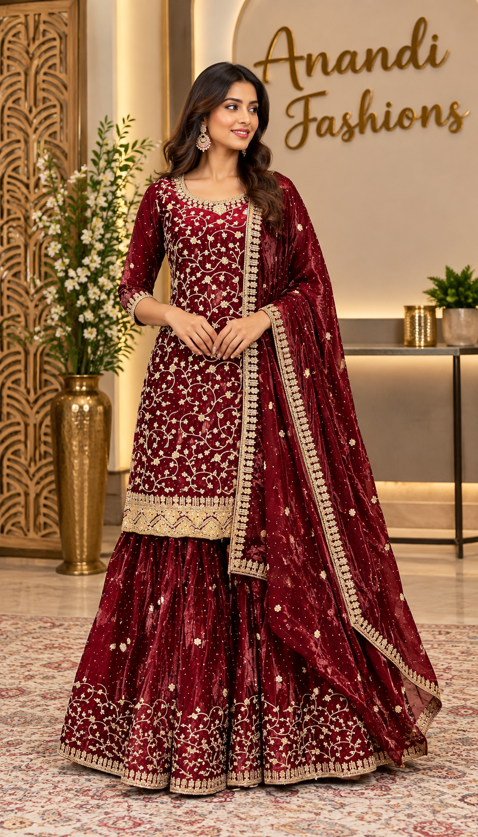 Maroon Party Wear sharara set