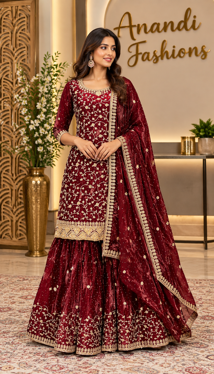 Maroon Party Wear sharara set