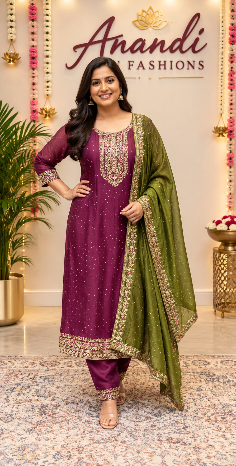 Wine Anarkali Kurti Set