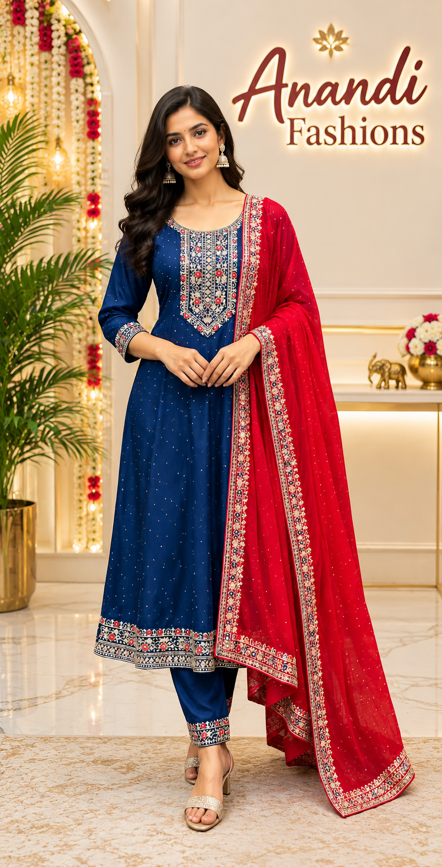 Blue anarkali Party Wear Kurti set