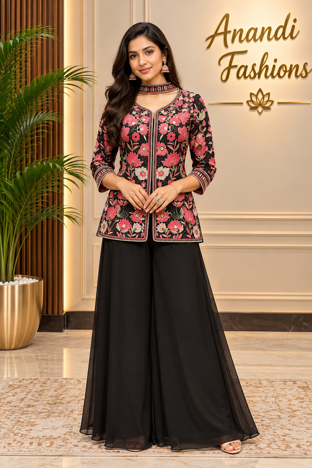 Women’s Black Georgette with Embroidered Sharara Set