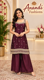Wine Party Wear Sleeveless Palazzo set