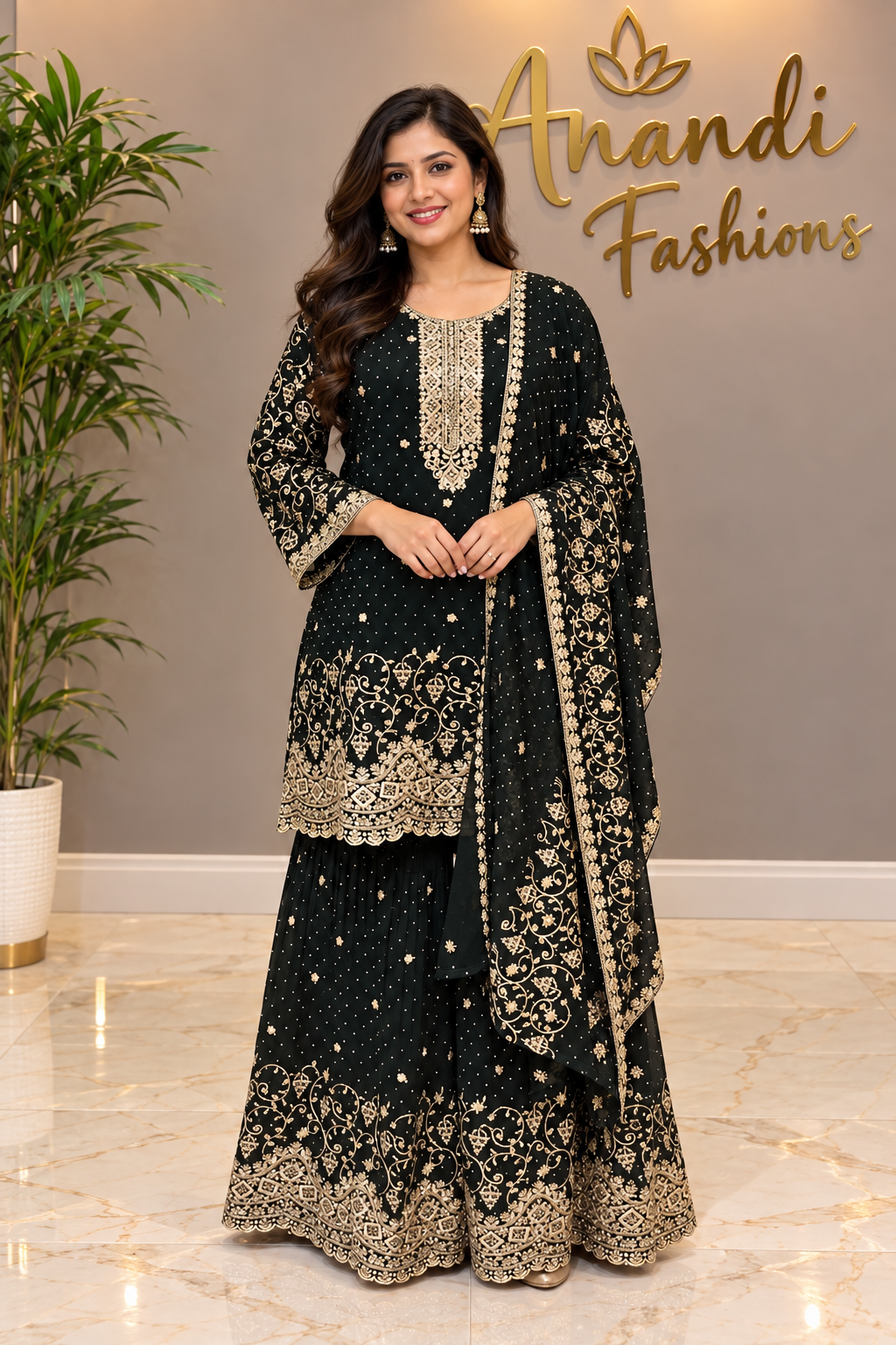 Women’s Party Wear Green Sharara Set – Plus Size