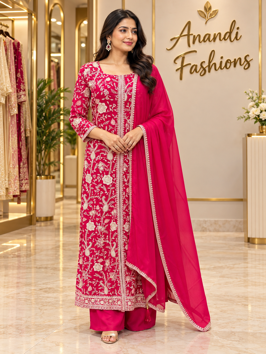 Women’s Pink Georgette Heavy Embroidered Sharara Set