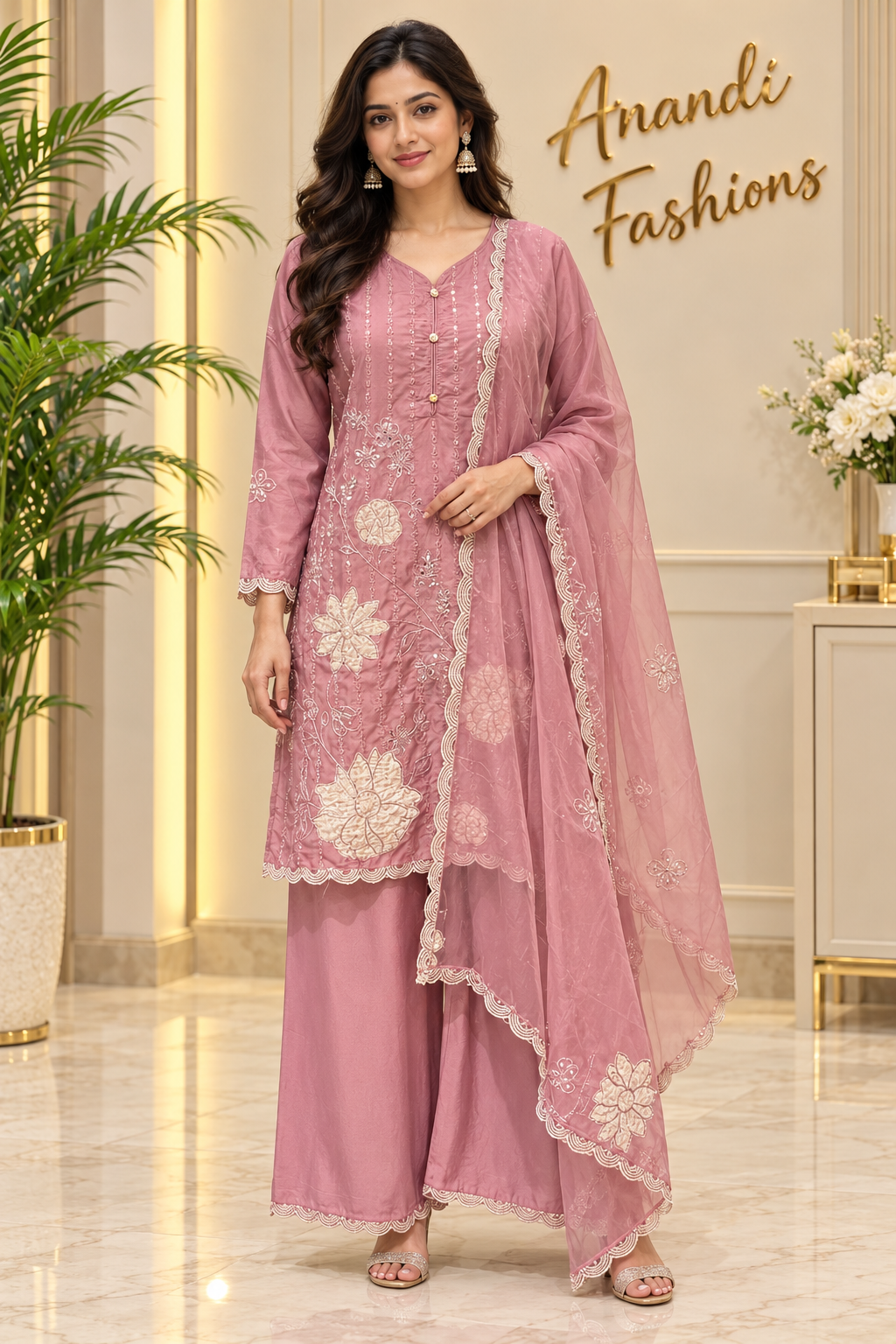 Women’s with Patch Work Satin Silk Embroidery Sharara Set