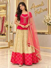 Teenage Girls’ Pink Pattu Pavadai set
