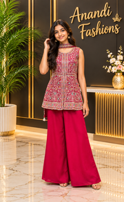 Teenage Girls’ Red Embroidered Sharara Set