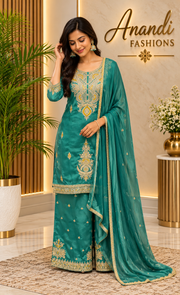 Women’s Shimmery Silk Gold Embroidery Palazzo Set