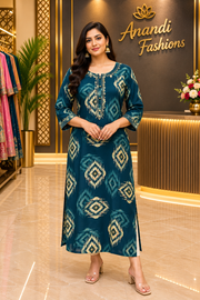 Women’s Teal Blue Rayon Kurti