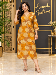 Women’s Mustard Yellow Pure Cotton Printed Kurti