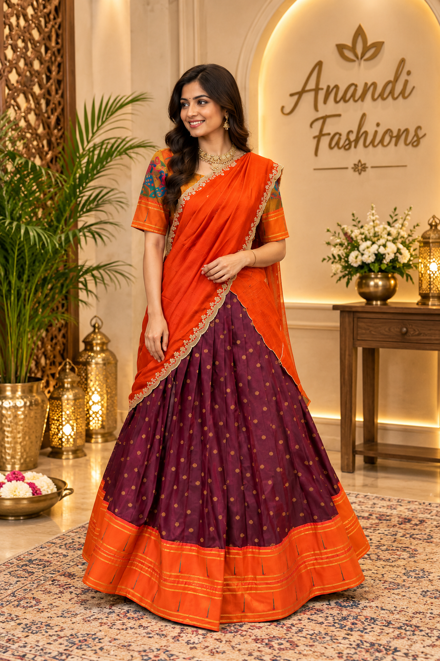 Paithani Half Saree/Lehenga set in Wine Color