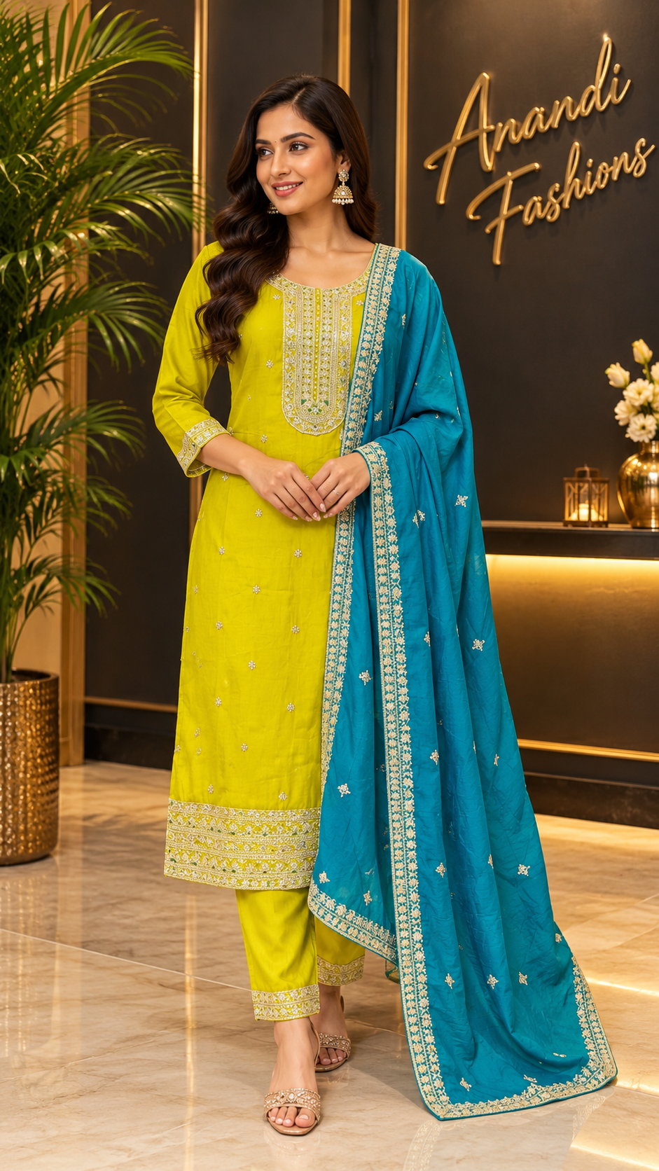 Green Party yellow Wear Kurti set