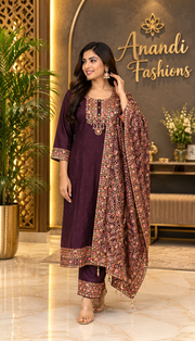 Plus Size Party Wear Wine kurti set