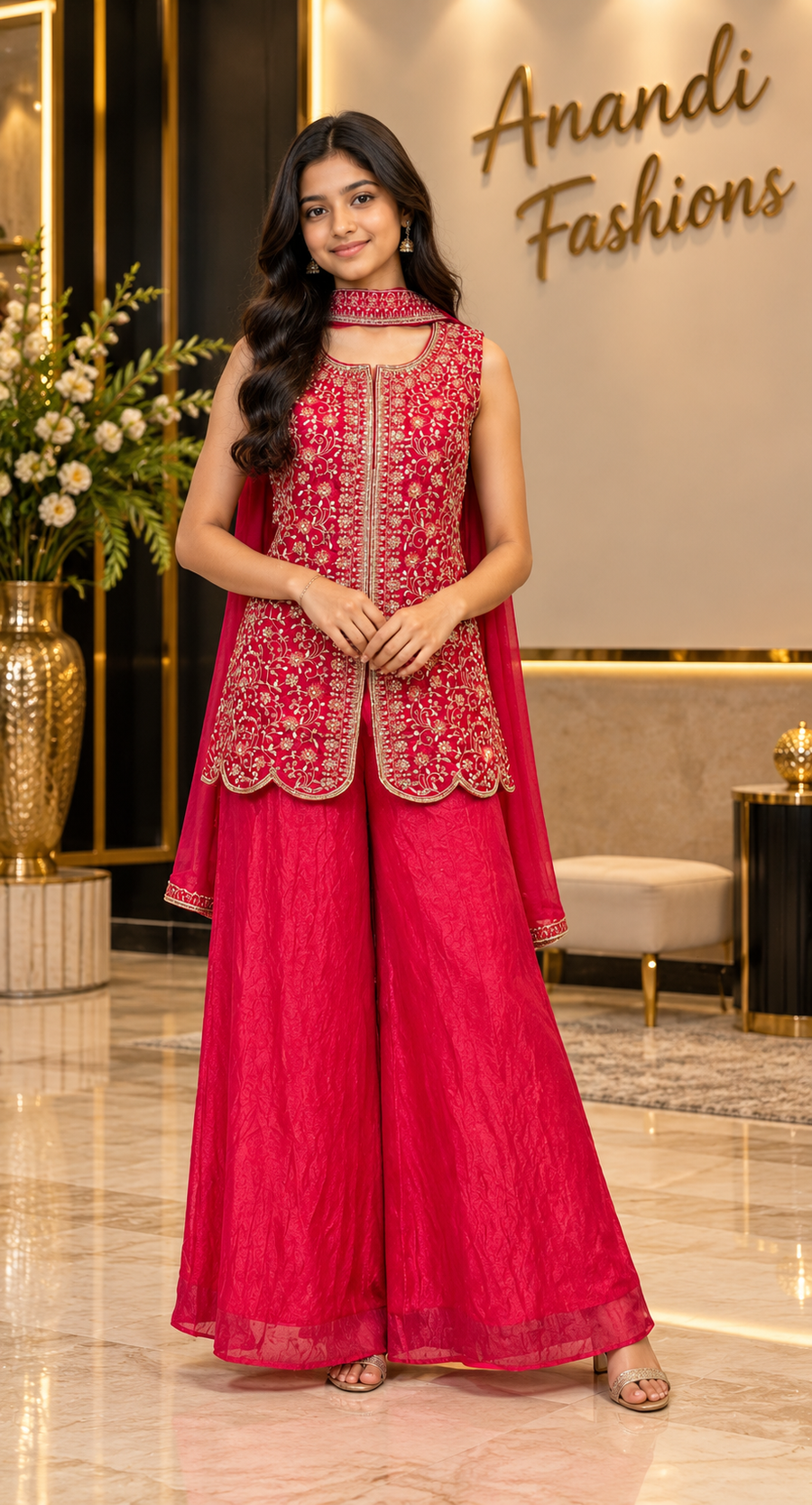 Teenage Girls’ Pink Teenage Girls Palazzo Set - Girls - Teenage Ethnic Wear - Anandi Fashions